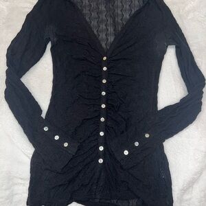 Forever 21 Black Textured Button-Down Shirt